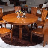 全实木餐桌椅组合现代中式成套高档餐厅家具圆形金丝柚木圆餐饭桌