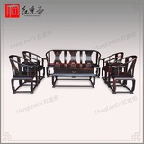 正品红木家具 老挝大红酸枝老黑料皇宫椅沙发8件交趾黄檀圈椅沙发
