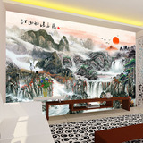 3D中式电视背景墙壁纸风景画工装墙纸大型壁画无缝墙布复古山水