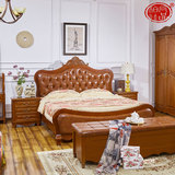 美式乡村纯实木双人床1.8米 软包雕花婚床 古典美式柏木原木床