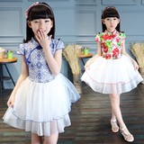 夏季儿童旗袍连衣裙 唐装女童公主裙民族中国风女孩表演出套装潮