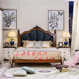 美式实木雕花双人床 新古典法式欧式实木软包床1.8米做旧复古婚床