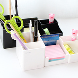 得力多功能时尚笔筒 学生桌面创意文具 白收纳盒韩版塑料办公室用