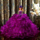 高端紫红色婚纱45cm超大芭比娃娃新娘婚房摆件结婚生日情人节礼物