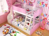 粉红色双层公主床男孩女孩上下床组合储物带护栏粉红色儿童床