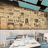 复古欧美英文报纸大型壁画怀旧餐厅咖啡蛋糕面包店壁纸服装店墙纸