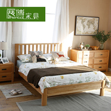 展博 白橡木双人床1.5米1.8米纯实木原木北欧美式家具环保包邮