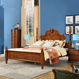 美式乡村实木床1.5m欧式床双人床1.8米木床特价主卧大床雕花婚床