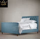 美式乡村布艺床简约现代双人床1.8米软包床1.5米结拉扣婚用卧室床