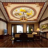 大型3D壁画酒店大堂会所中式家和富贵吊顶宾馆墙纸天顶茶楼壁布