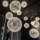 led不锈钢圆球吊灯现代简约发光满天星餐厅星球火花球吊灯圆形灯