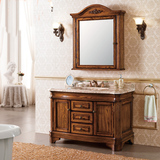 心海伽蓝木欧式浴室柜组合落地实木美式镜柜洗漱大理石台面卫浴柜