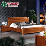 实木床1.8 榆木床1.8 高箱床双人床 中式气压床婚床1.5米