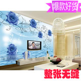 蓝色玫瑰花墙纸 3d立体电视背景墙壁纸 客厅卧室大型壁画无缝墙布