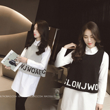 秋天上衣服韩版衬衫马甲两件套装外穿长袖清新韩范学生女装学院风