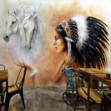 美式复古人物油画壁纸3D立体怀旧餐厅咖啡奶茶店服装发廊墙纸壁画
