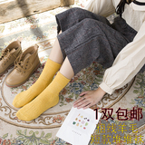 韩国中筒袜子女板鞋纯色袜套 竖条纹纯棉薄款夏季堆堆袜复古短靴