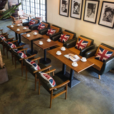 北欧 咖啡厅桌椅 西餐厅茶餐厅实木卡座 奶茶店桌椅 复古美式乡村