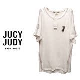 jucy judy正品代购2016秋新款女装中长款圆领露肩宽松T恤jqts521n