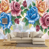 大型壁画油画花卉墙纸 手绘卧室电视背景墙壁纸 美式复古无缝墙布