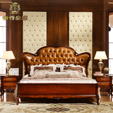 现代简约欧式双人床新古典实木雕花1.8米婚床奢华美式真皮公主床