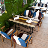 欧美风奶茶店甜品店实木桌椅 休闲漫咖啡西餐厅个性拼色桌椅组合