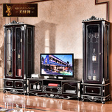 欧式酒柜 美式电视柜配套组合 高低单门双门 实木橡木雕花新古典