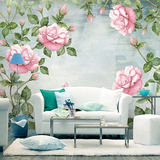创意手绘花卉墙纸 卧室客厅电视背景墙壁纸 定制田园大型壁画墙布