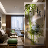 现代中式简约 雕刻 艺术玻璃 隔断屏风玄关柜 单 双面效果 静绿竹