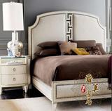 美式乡村实木雕刻床欧式新古典铆钉双人床法式卧室布艺雕花床婚床
