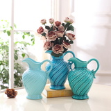 简约3色波浪壶欧式花瓶假花花艺复古客厅餐桌陶瓷摆件