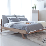 北欧布床 小户型实木床双人床 1.8婚床主卧床橡木床 可拆洗布艺床