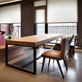 美式实木办公桌会议桌洽谈桌简约时尚铁艺大班台大板桌电脑桌书桌