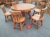 老榆木圆餐桌实木桌椅组合中式原木餐桌大料茶桌厚重咖啡桌定制