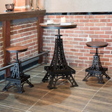 美式铁艺酒吧桌椅创意升降椅吧台椅复古实木咖啡厅奶茶店休闲桌椅
