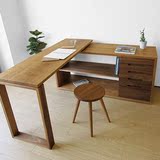 纯实木橡木电脑桌带书架转角写字台现代简约书桌柜组合可定制