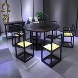 新中式样板房实木圆桌样板间餐桌椅组合实木别墅会所简约餐厅家具