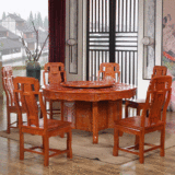 全实木仿古餐桌 椅圆形组合 明清雕花红木色象头椅 吃饭客厅家具
