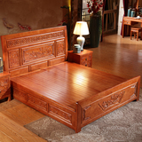 仿古实木床1.8米高箱储物床1.5中式明清仿红木雕花双人床橡木婚床