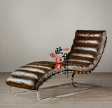 休闲真皮沙发 躺椅 懒人沙发 美式复古家具 做旧真皮不锈钢躺椅