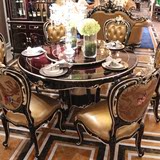 欧式圆餐桌全实木雕花饭桌1.5米别墅客厅餐台新古典餐桌椅组合6人