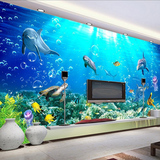 3D立体卡通海洋海豚大型壁画 海底世界客厅卧室儿童房背景墙壁纸
