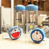 创意韩国哆啦a梦可爱叮当机器猫女士学生儿童便携双层玻璃水杯子