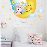 兔子月亮星星贴图儿童房女孩卧室床头墙面装饰贴画可移除好不墙贴