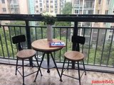 loft法式铁艺实木咖啡桌椅复古可升降茶几做旧圆桌休闲桌椅组合