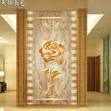 定制玄关壁画客厅过道走廊墙纸壁纸竖版立体金色玫瑰背景墙布壁布