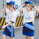 2016夏季韩版短袖宽松时尚T恤两件套短裙牛仔裙A字包臀裙套装女潮