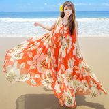 波西米亚长裙夏小碎花雪纺连衣裙仙韩国海边度假必备海滩裙沙滩裙
