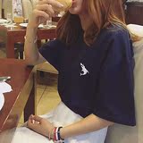 韩国代购16夏季新款刺绣小鲨鱼宽松奥戴尔短袖T恤上衣女