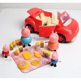 包邮 粉红猪小妹豪华汽车野餐零食餐具过家家塑料公仔玩具